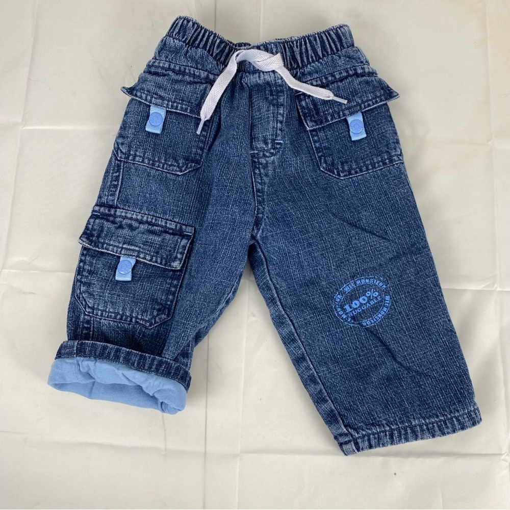 Please Mum denim cotton lined cargo pants 6 months